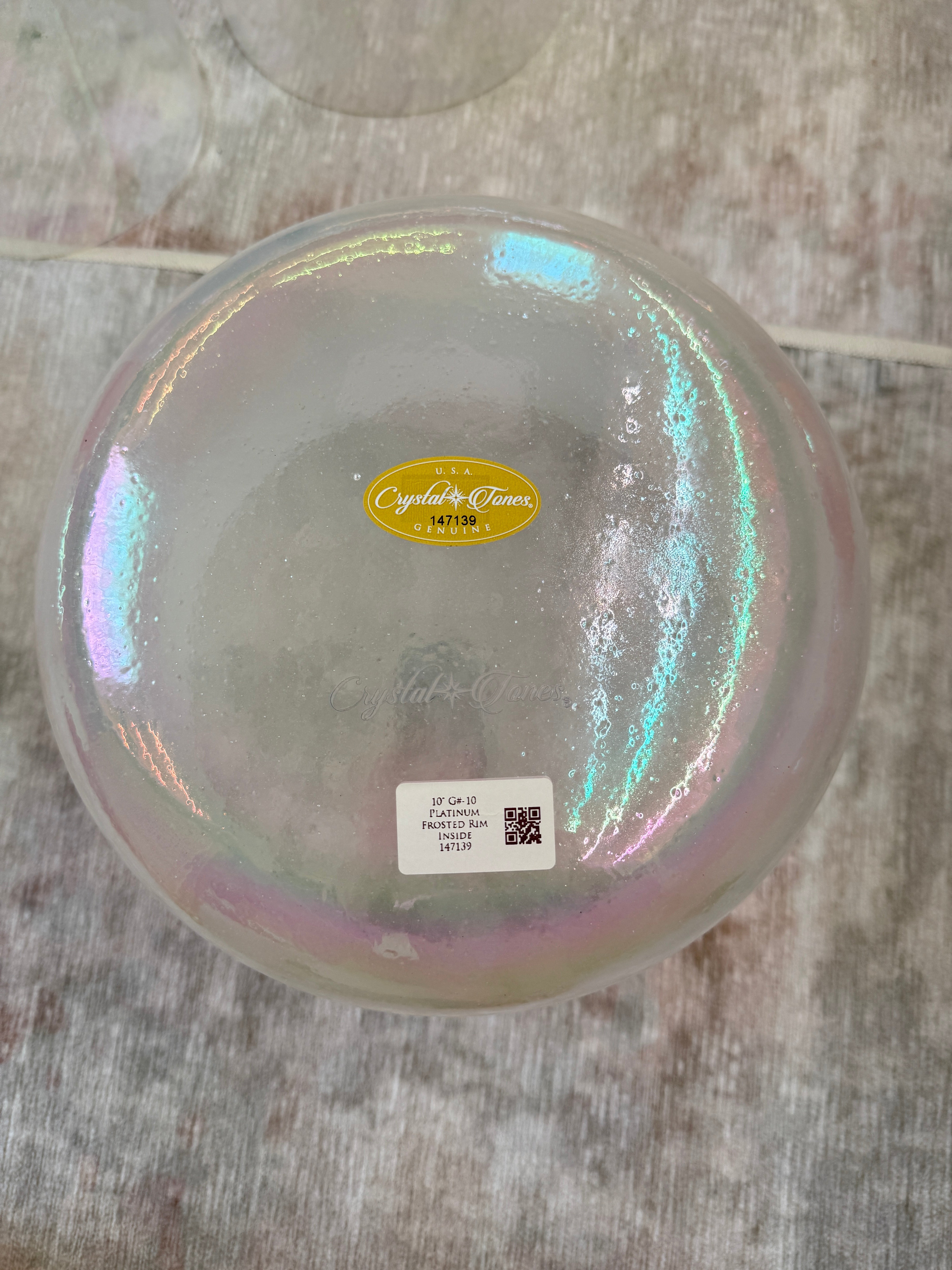 10" G#-10 Platinum, Frosted Rim Inside 147139 Crystal Tones® Alchemy Singing Bowl