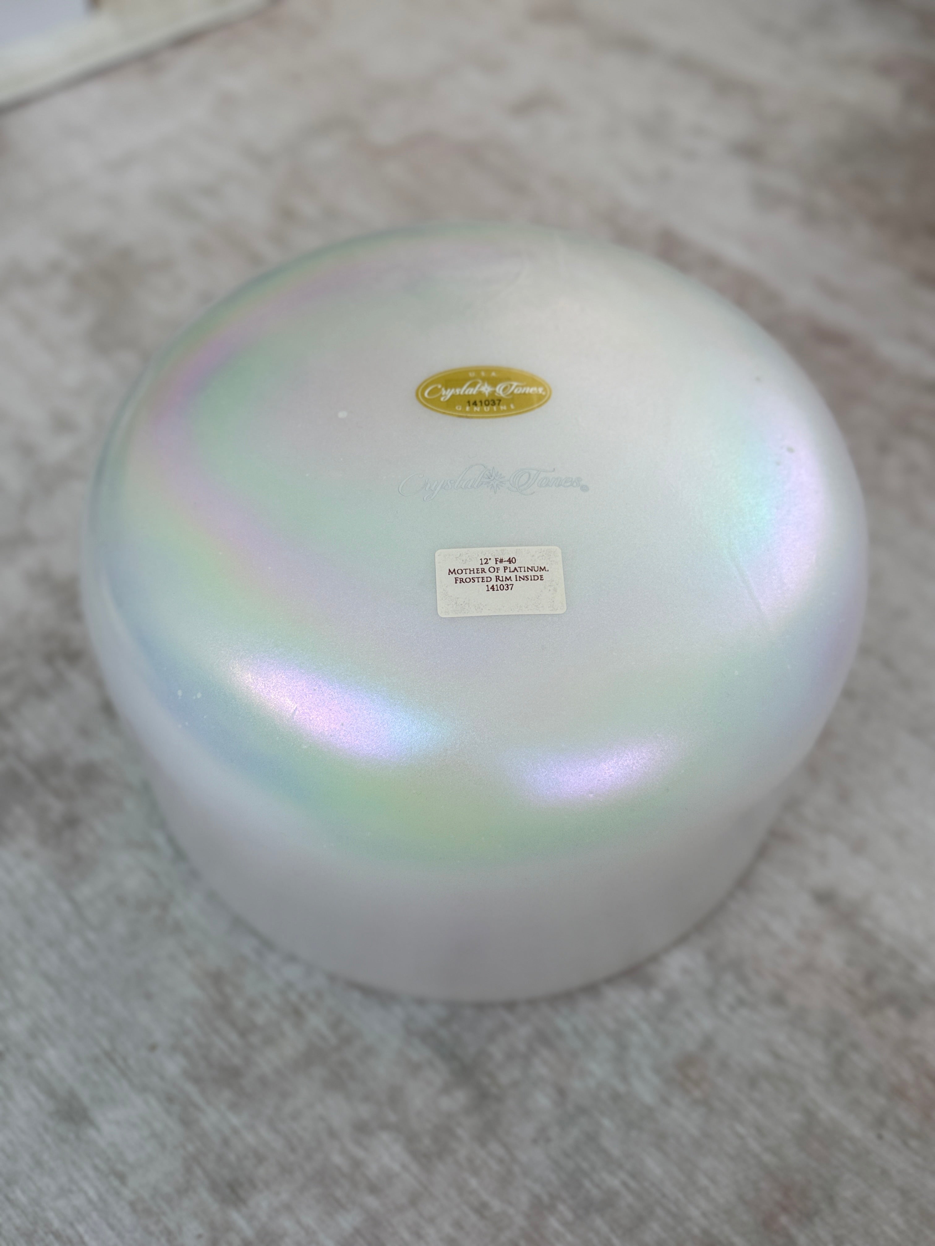 12" F#-40 Mother of Platinum, Frosted Rim Inside 141037 Crystal Tones® Alchemy Singing Bowl