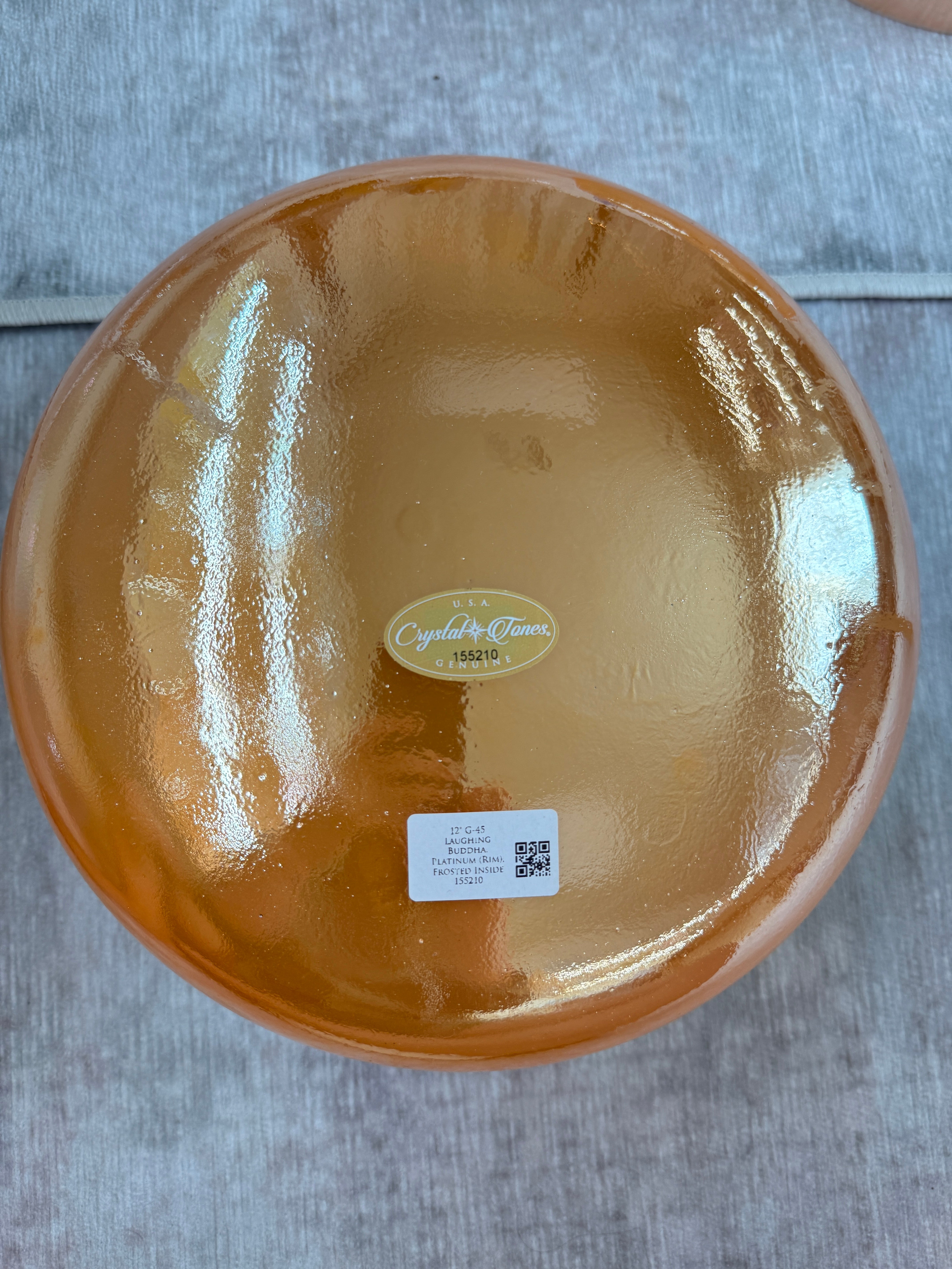 12" G-45 Laughing Buddha, Platinum (Rim), Frosted Inside 155210 Crystal Tones® Alchemy Crystal Bowl