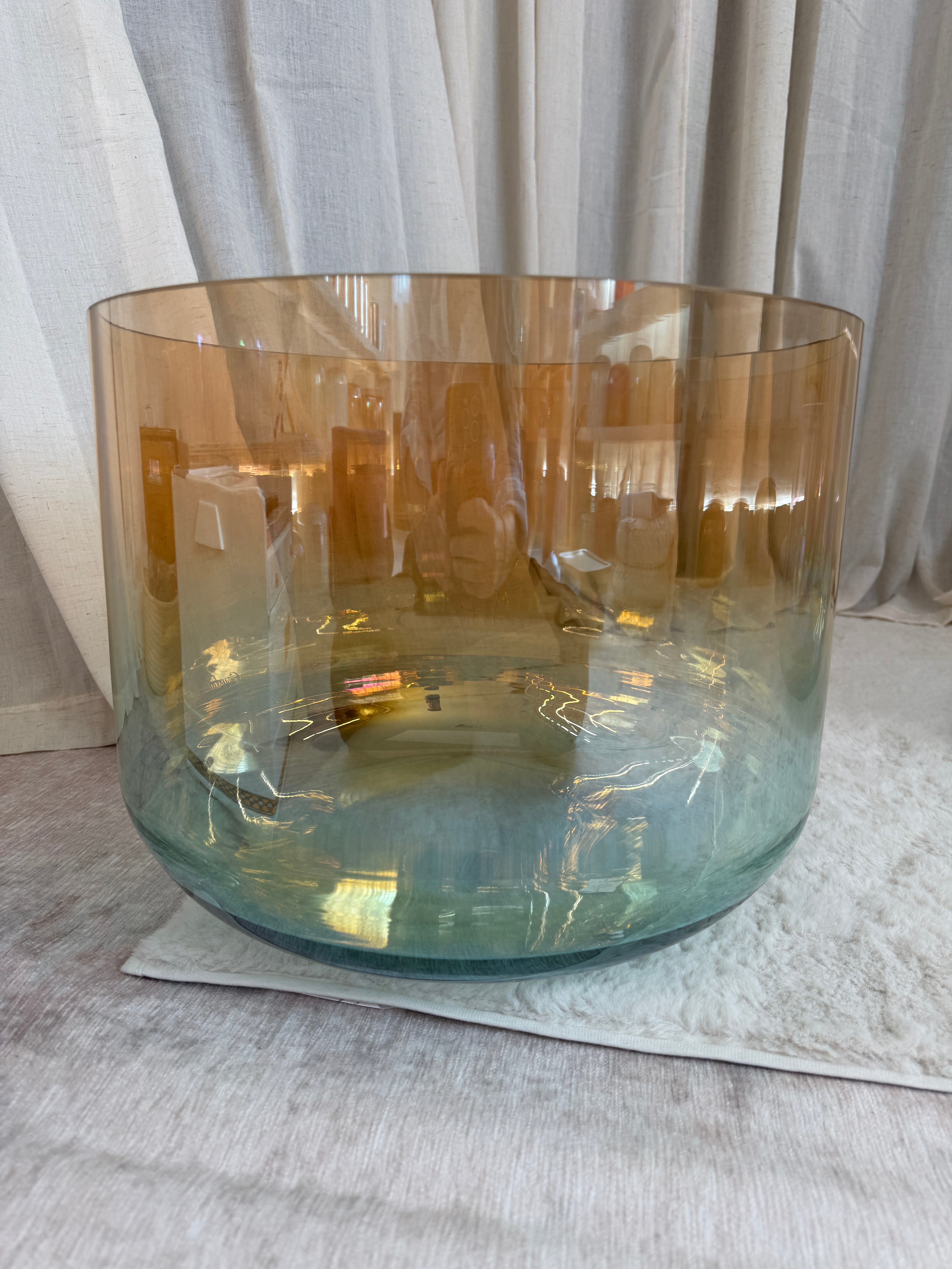 16" G#+40 Supergrade Grandmother, Aqua Aura Gold 160206 Crystal Tones® Alchemy Singing Bowl