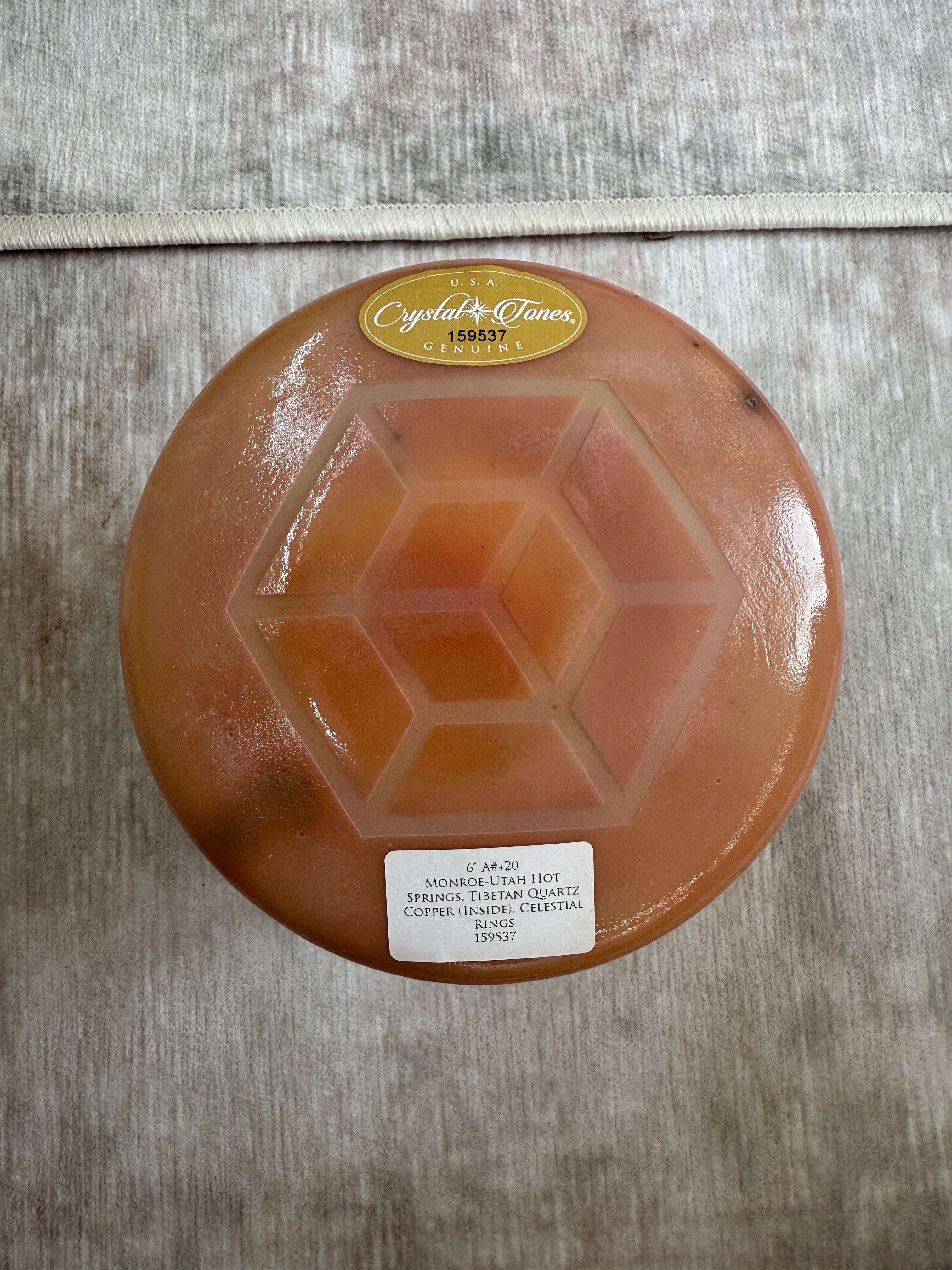 6" A#+20 Monroe-Utah Hot Springs, Tibetan Quartz Copper (Inside), Celestial Rings 159537 Crystal Tones® Alchemy Crystal Bowl