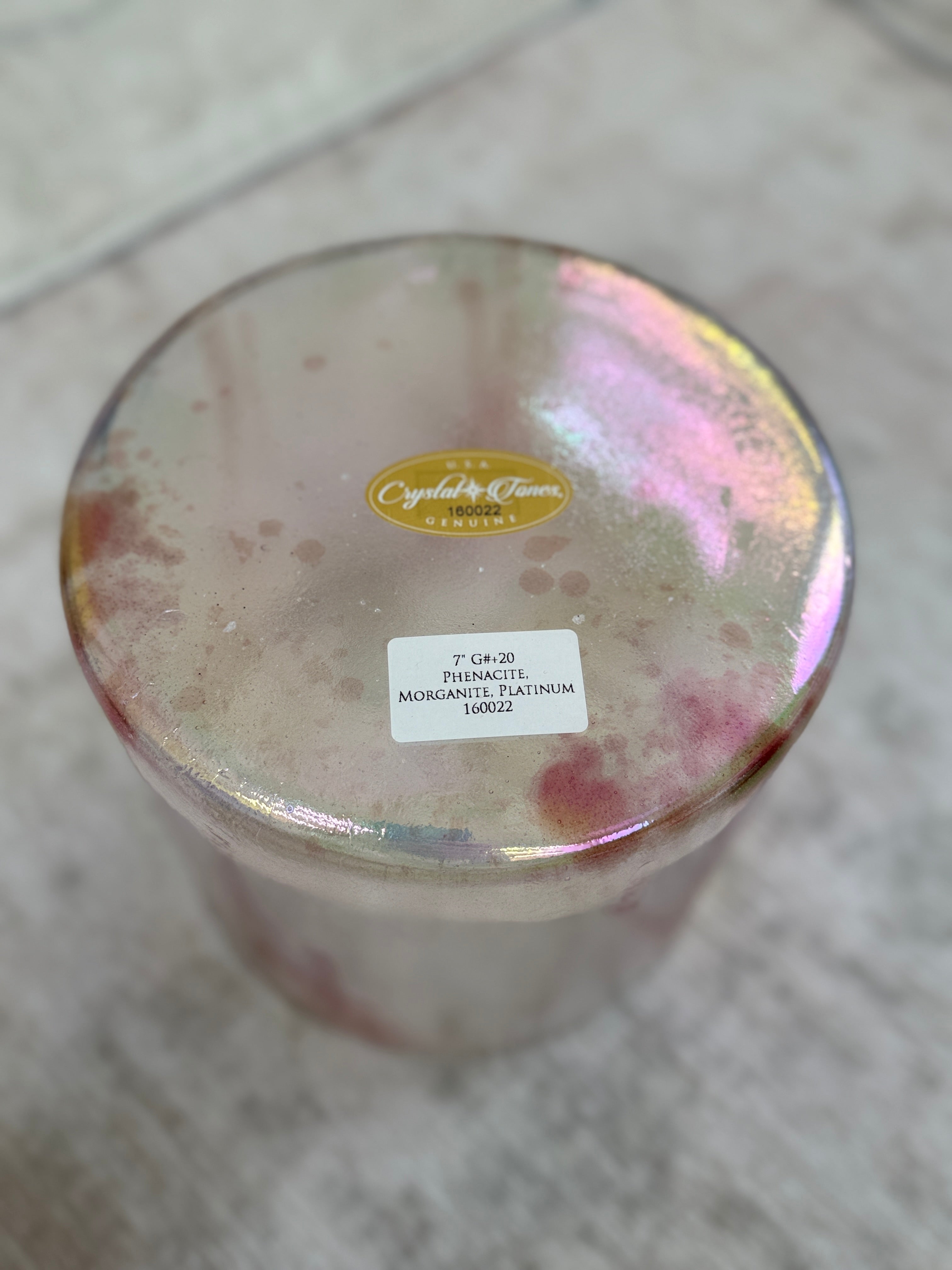 7" G#+20 Phenacite, Morganite, Platinum 160022 Crystal Tones® Alchemy Singing Bowl