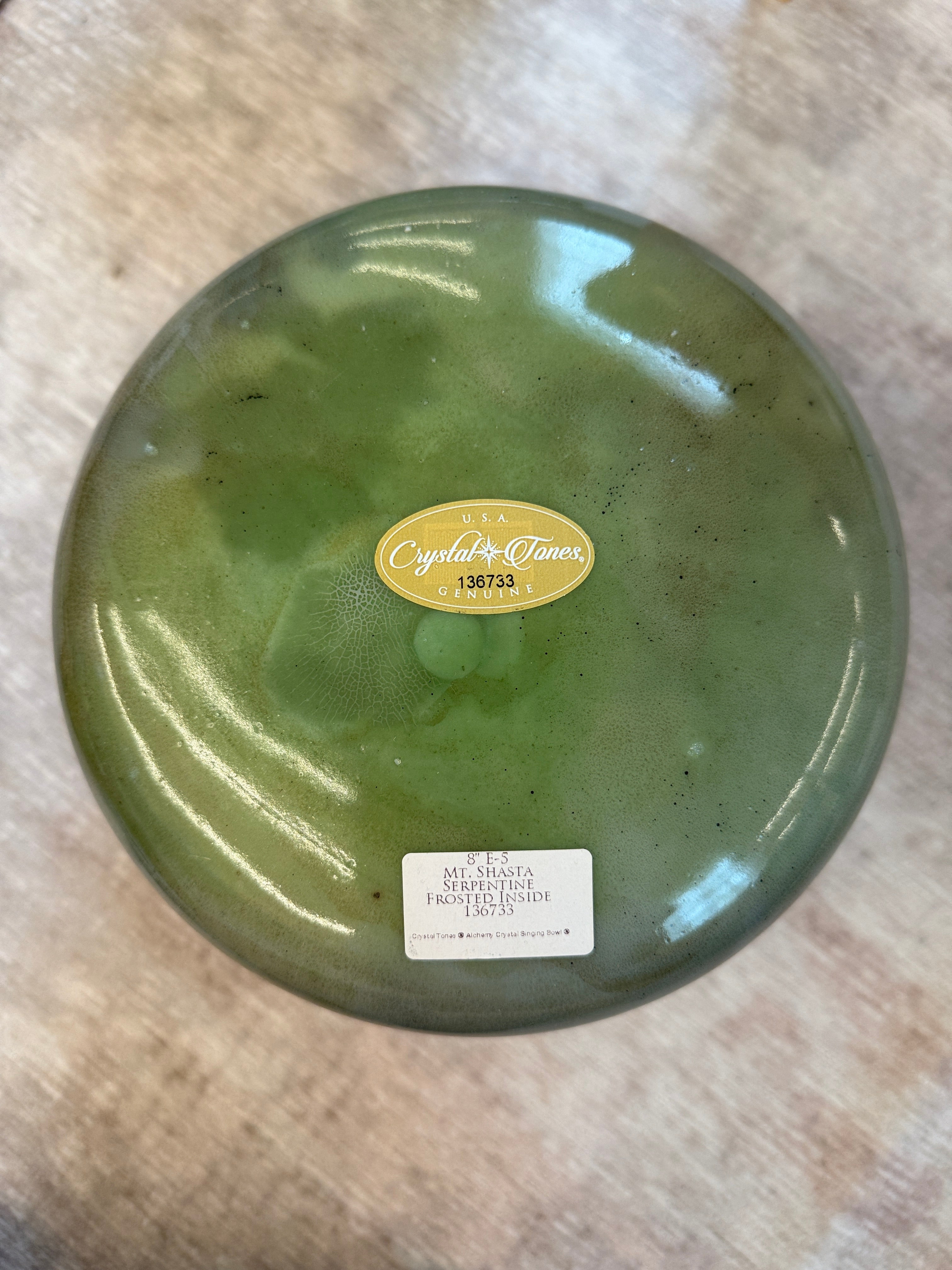 8" E-5 Mt. Shasta Serpentine, Frosted Inside 136733 Crystal Tones® Alchemy Singing Bowl