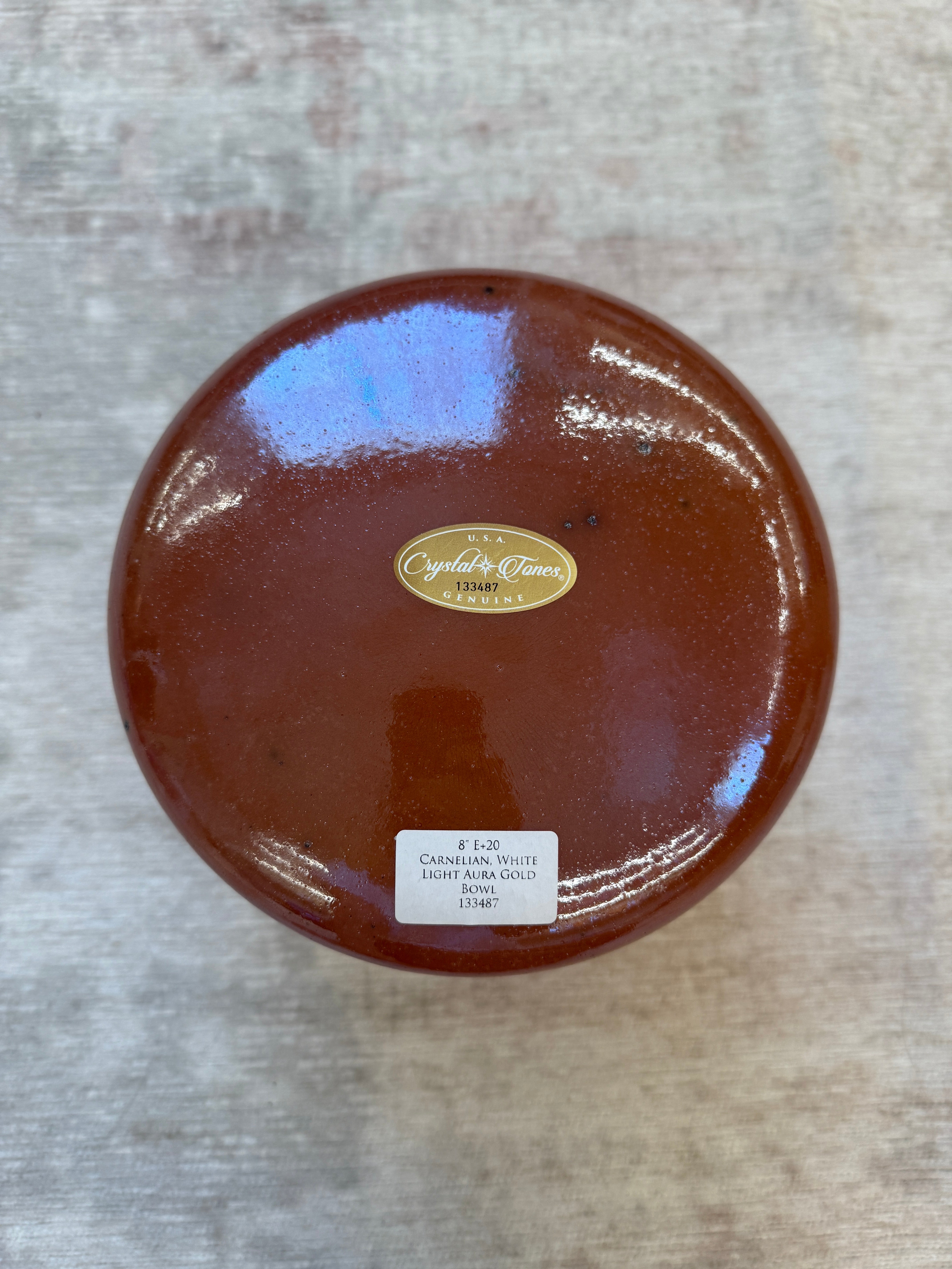 8" E+20 Carnelian, White Light Aura Gold 133487 Crystal Tones® Alchemy Crystal Bowl