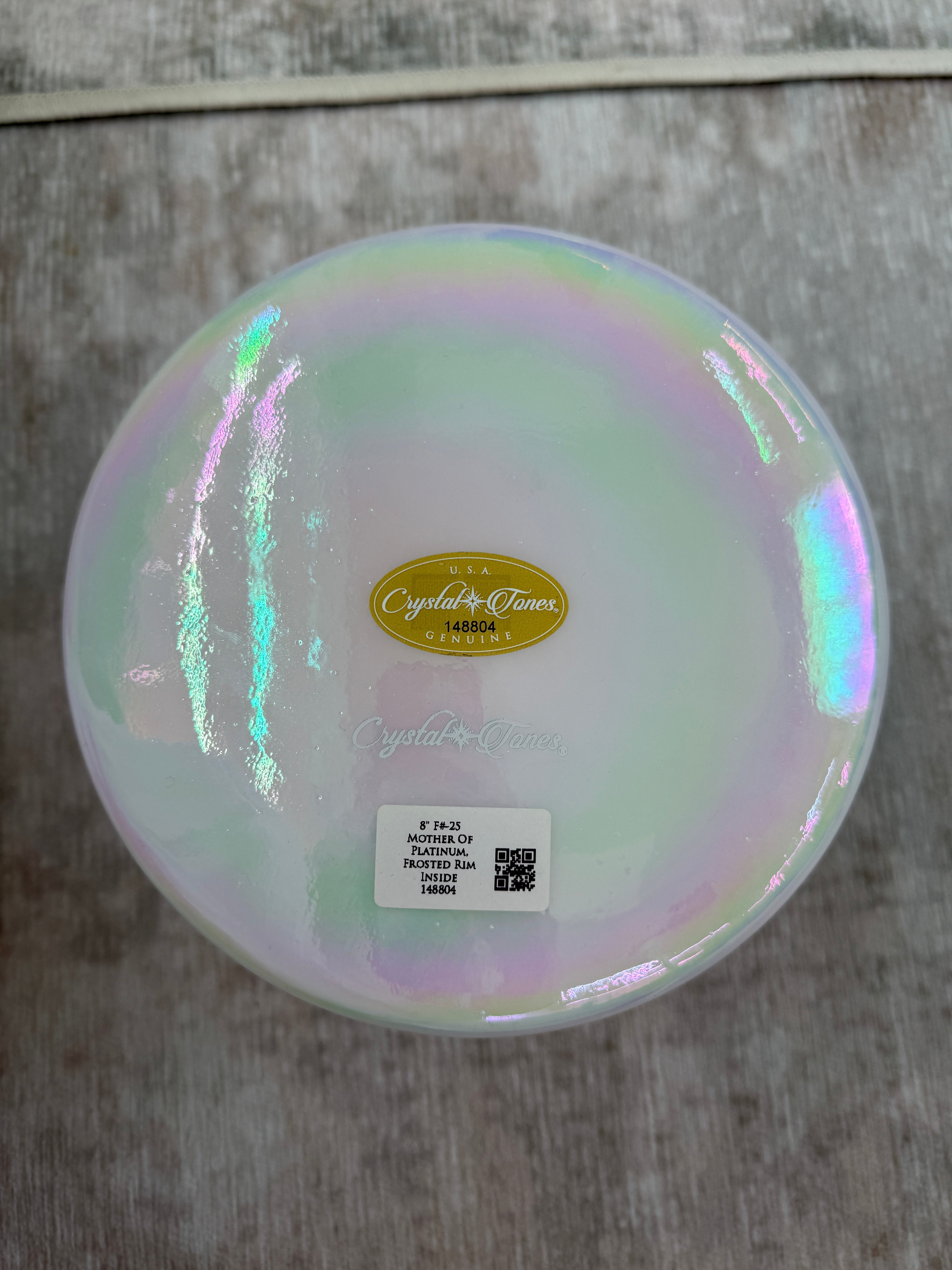 8" F#-25 Mother of Platinum, Frosted Rim Inside 148804 Crystal Tones® Alchemy Singing Bowl