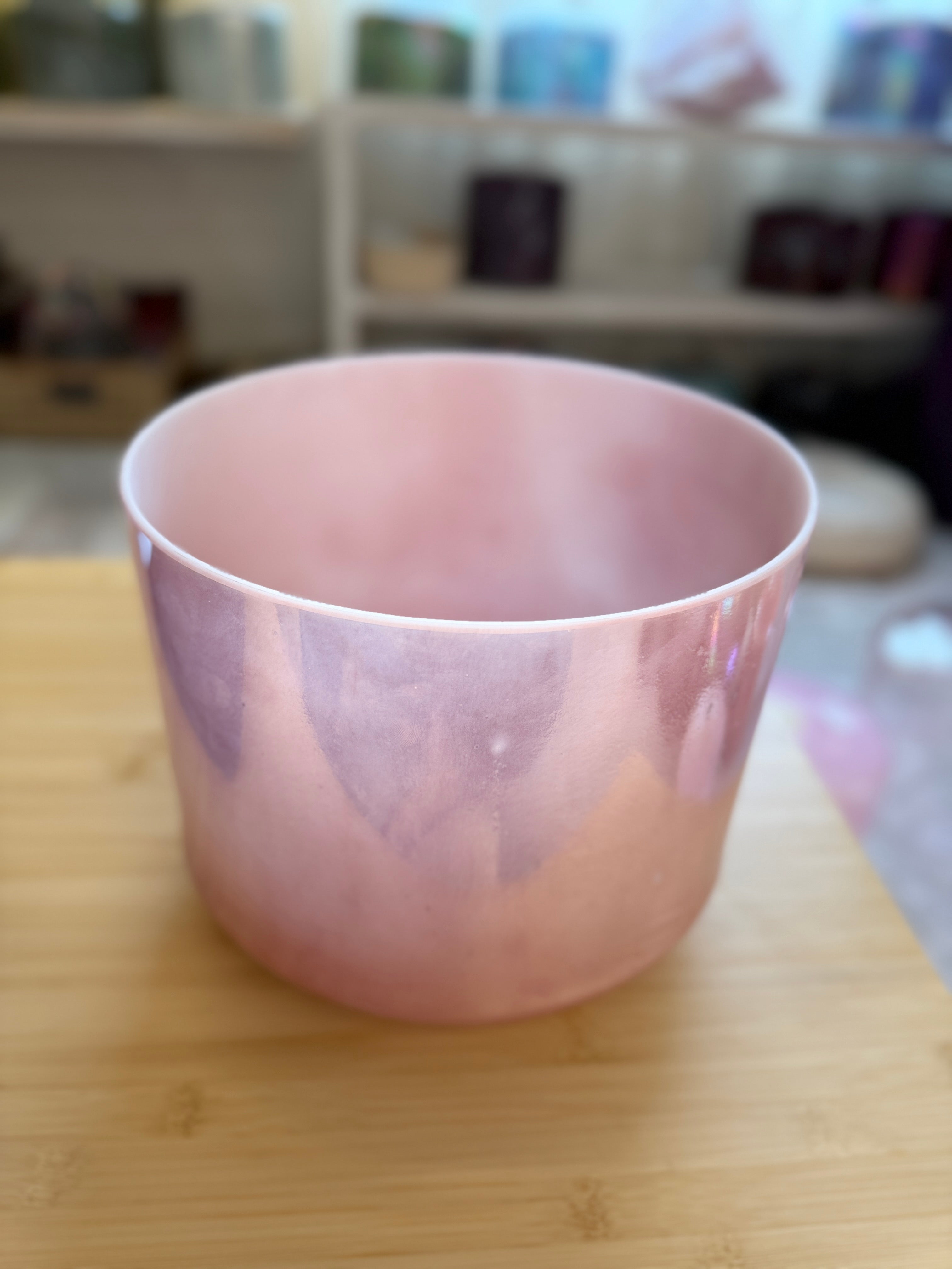 9" B-10 Rose Quartz, Palladium Frosted Rim Inside 144794 Crystal Tones® Alchemy Singing Bowl