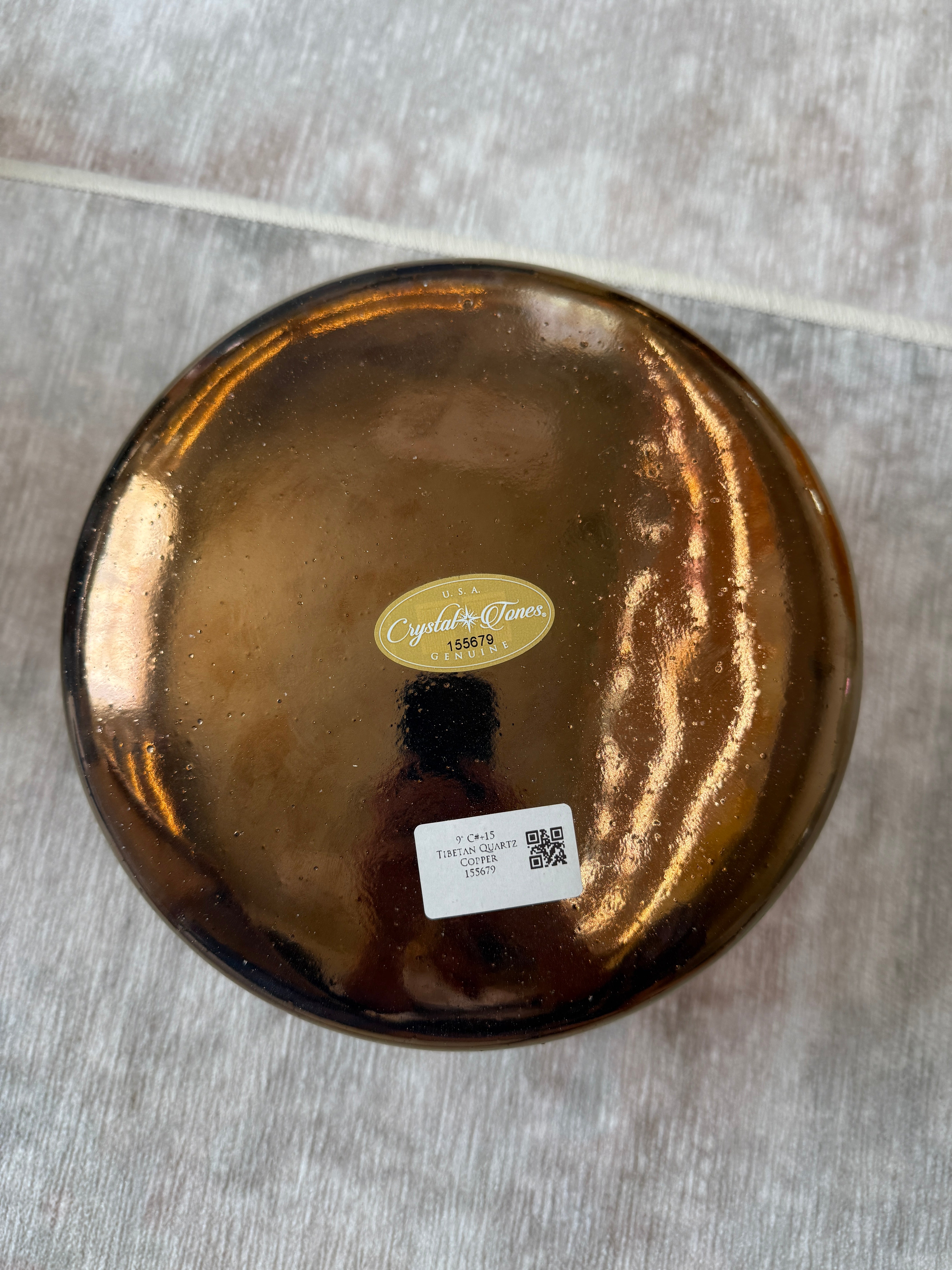 9" C#+15 Tibetan Quartz Copper 155679 Crystal Tones® Alchemy Singing Bowl