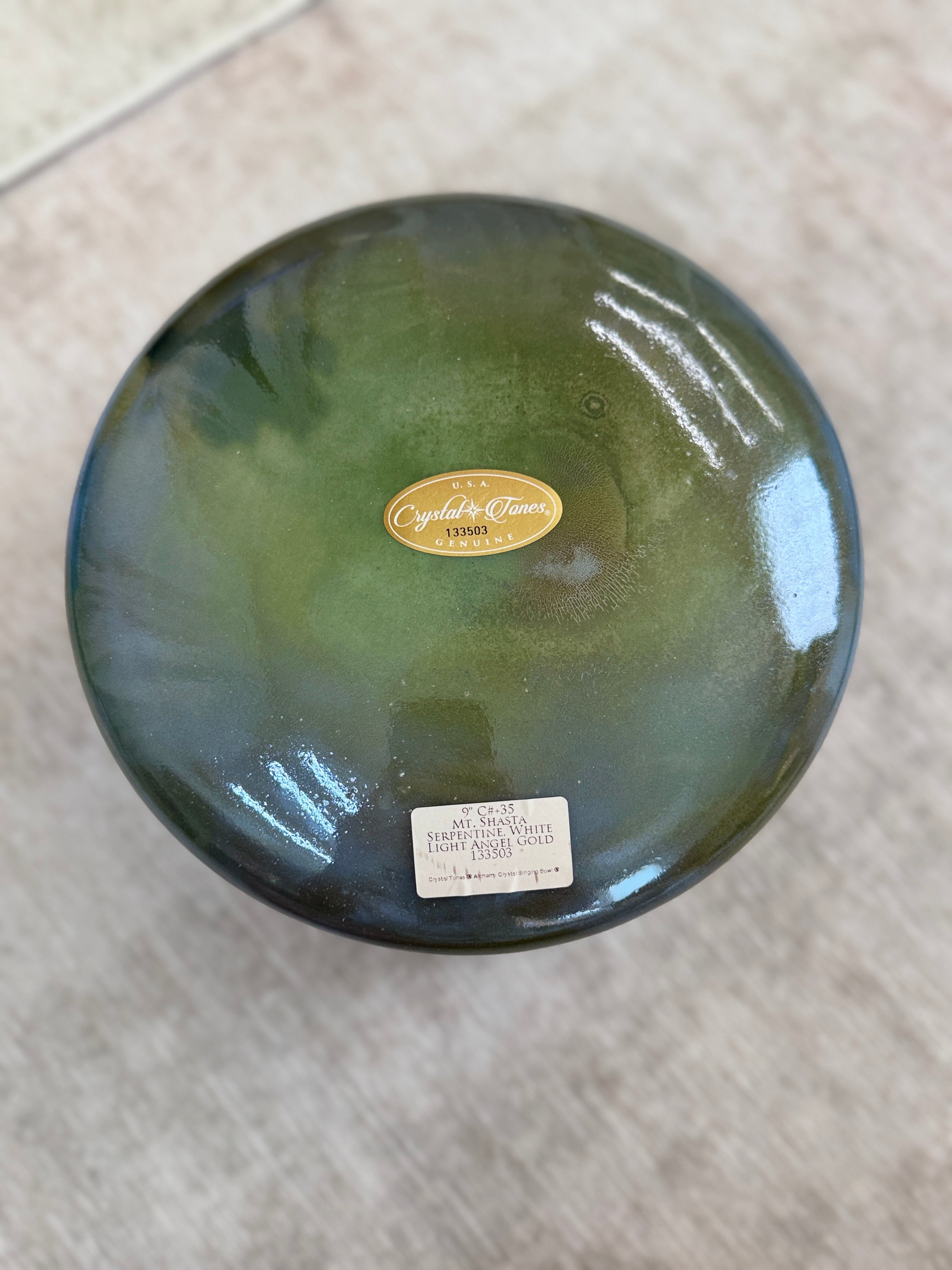 9" C#+35 Mt. Shasta Serpentine, White Light Angel Gold 133503 Crystal Tones® Alchemy Singing Bowl