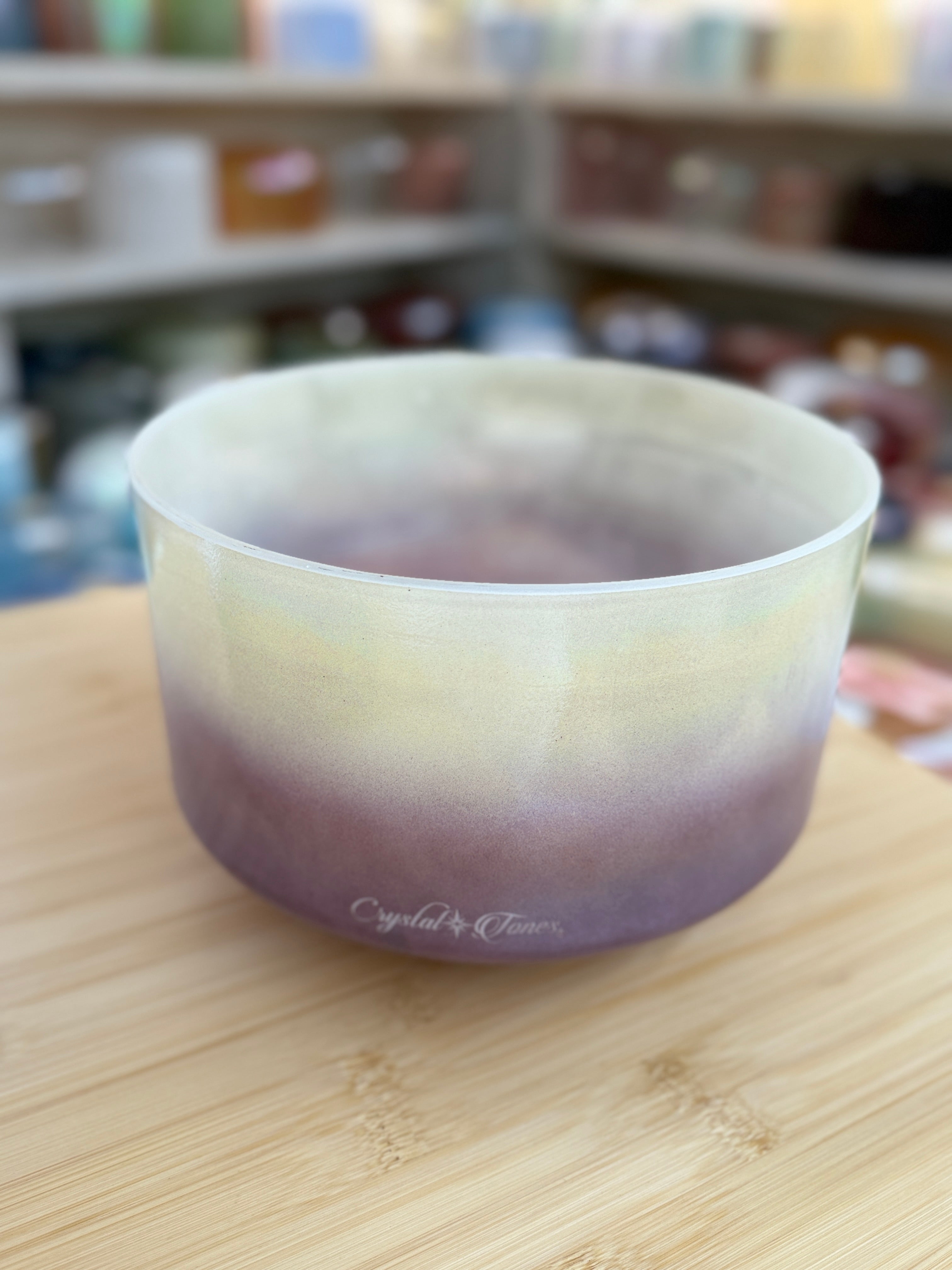 9" D#-30 Lemon Aura Gold, Lavender Aura Gold 161300 Crystal Tones Alchemy Singing Bowl