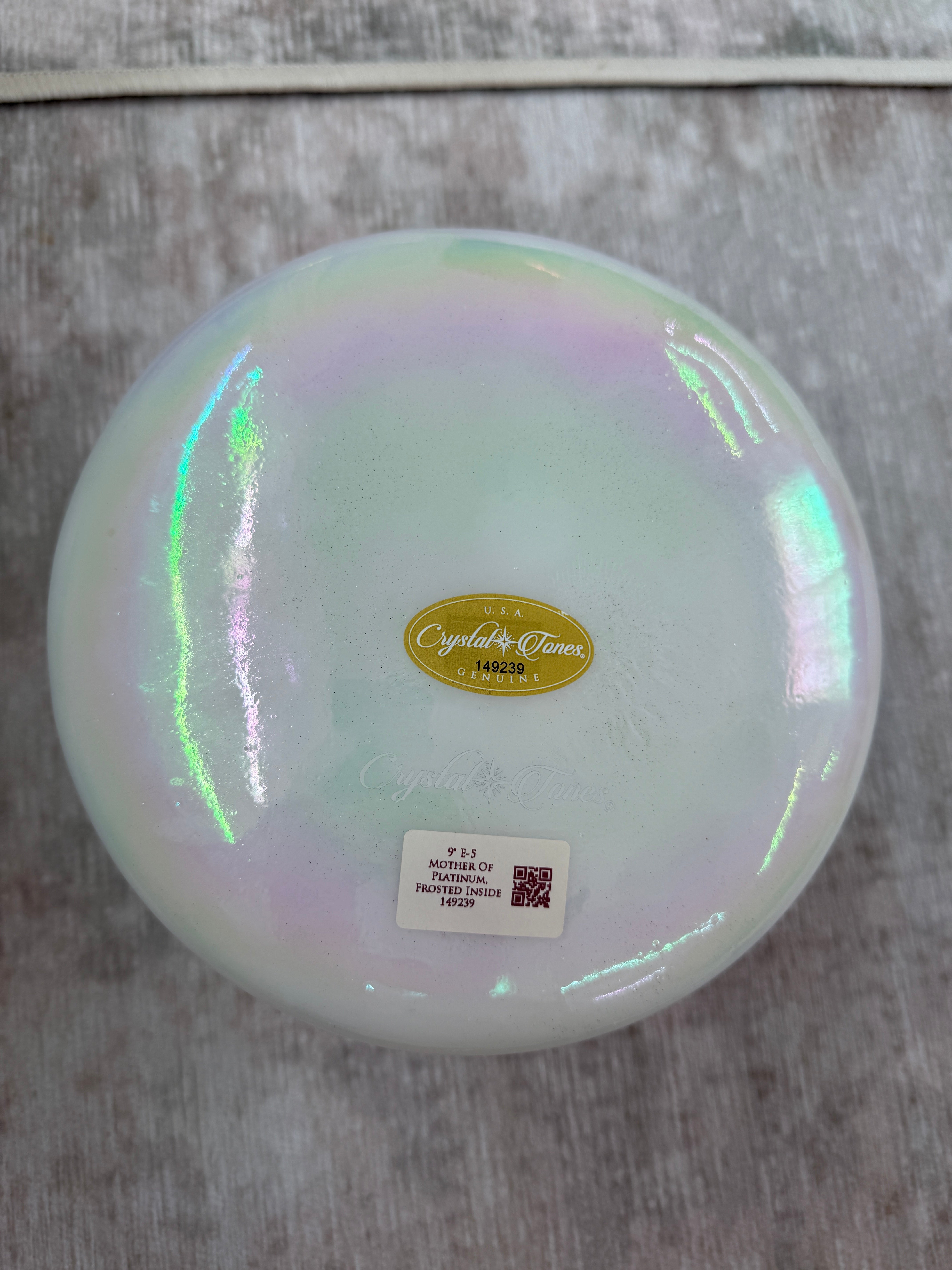 9" E-5 Mother of Platinum, Frosted Inside 149239 Crystal Tones® Alchemy Singing Bowl