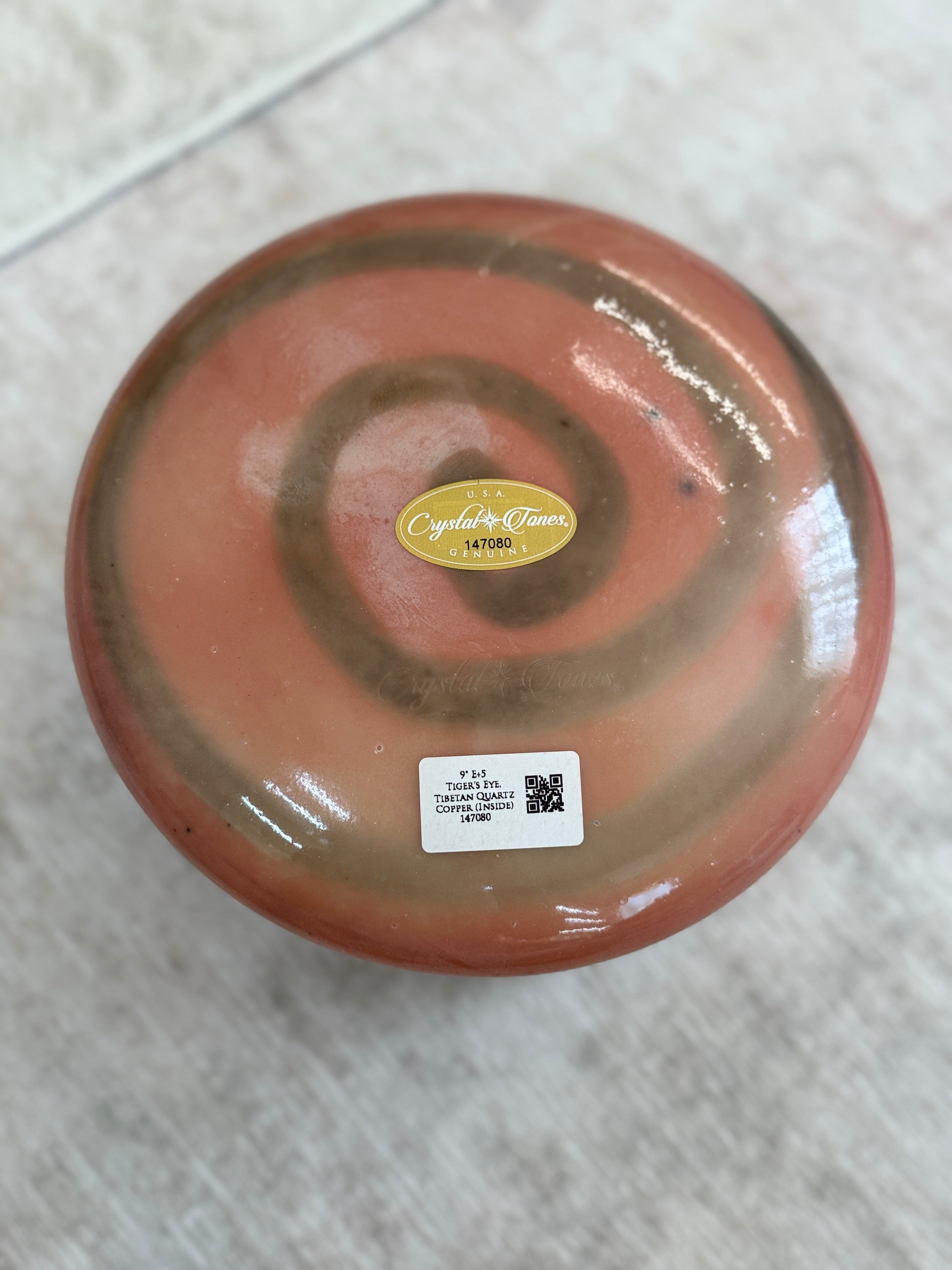 9" E+5 Tiger's Eye, Tibetan Quartz Copper 147080 Crystal Tones® Alchemy Singing Bowl