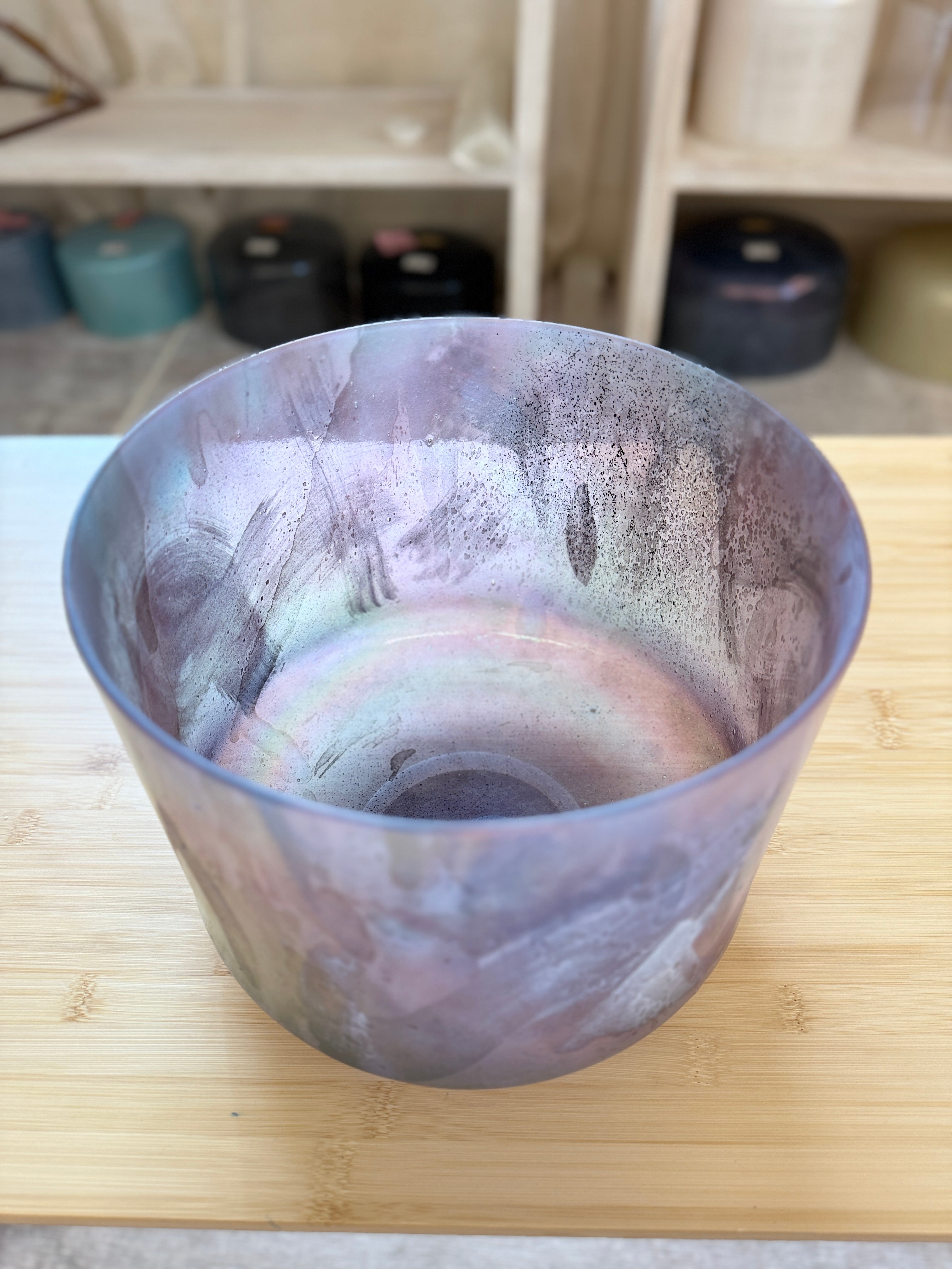 9" F#-15 Pink Tourmaline, Platinum Frosted Rim Inside 144920 Crystal Tones® Alchemy Crystal Bowl