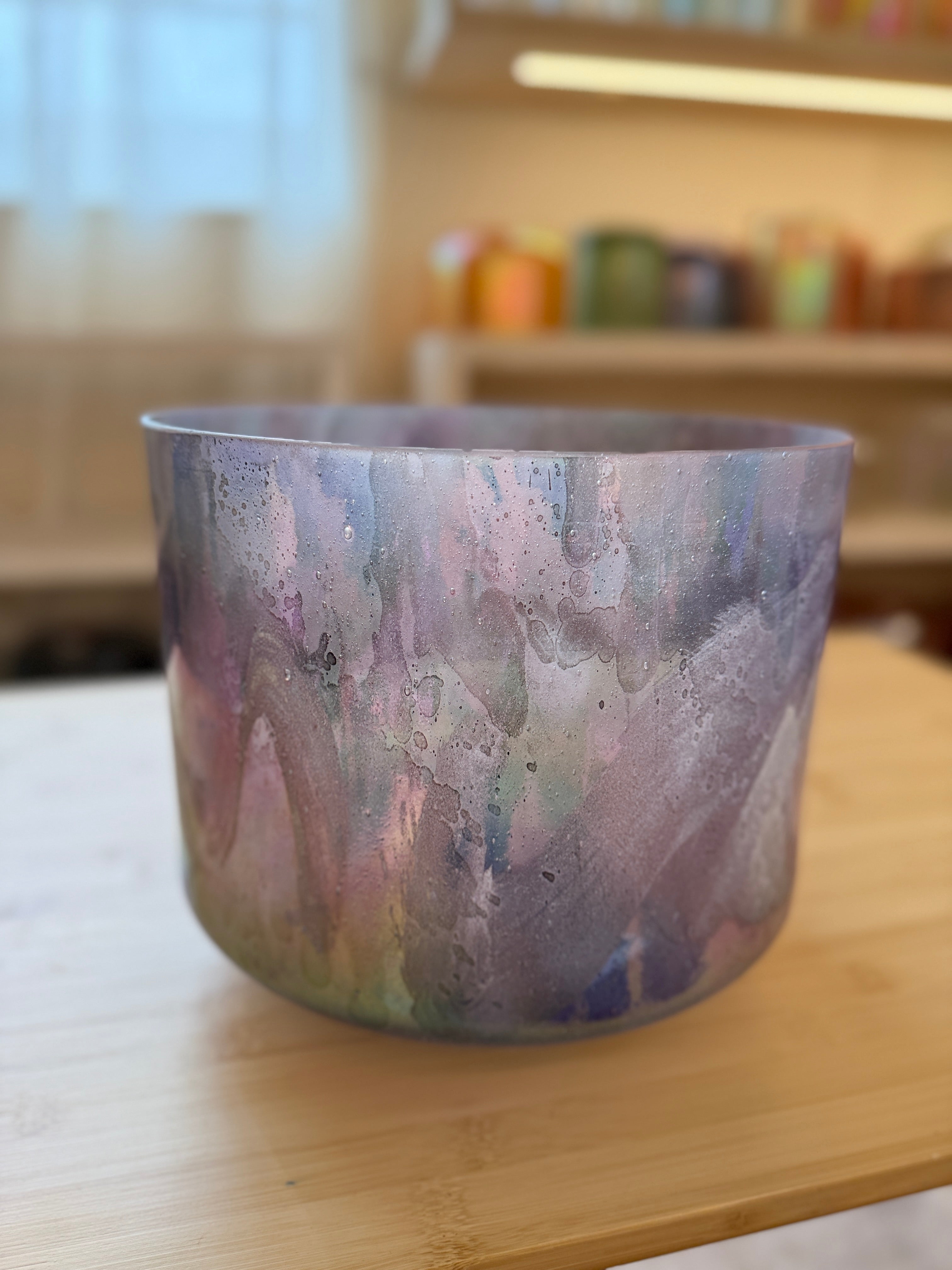 9" F#-15 Pink Tourmaline, Platinum Frosted Rim Inside 144920 Crystal Tones® Alchemy Crystal Bowl