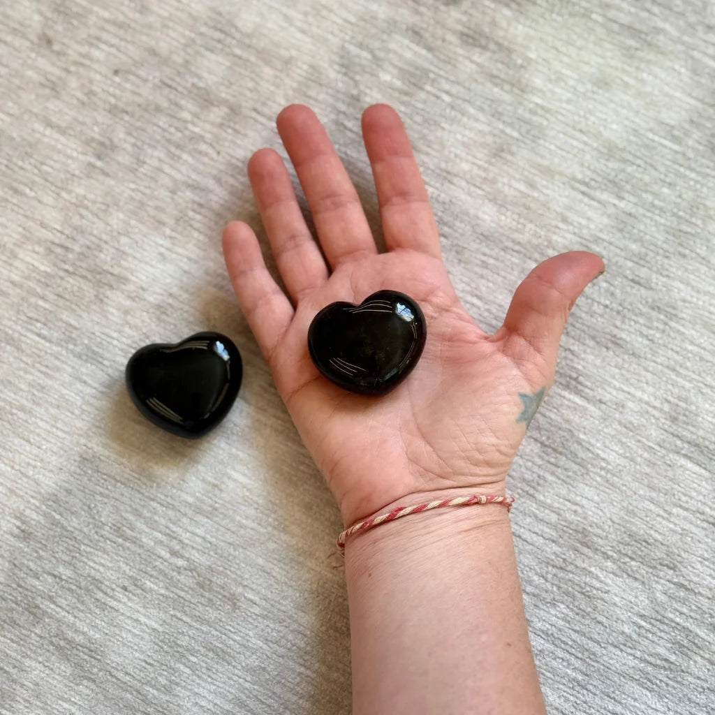 Obsidiana / Obsidian Thick Heart Therapy Stones - Pack of 2